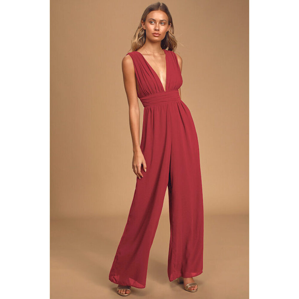 Lulus Divine Muse Burgundy Wide-leg Jumpsuit Burgundy- Size S